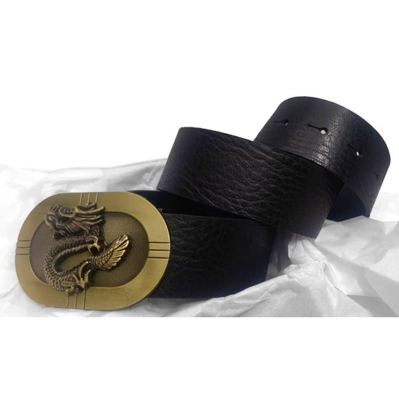evgothicjewelry Dark Brown Leather Dragon Design Size M Belt - Picture 6 of 8